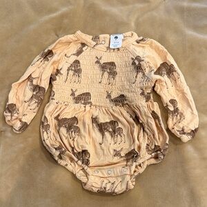 kate quinn Peach/Tan Bubble Bodysuit with Brown Fawn Print